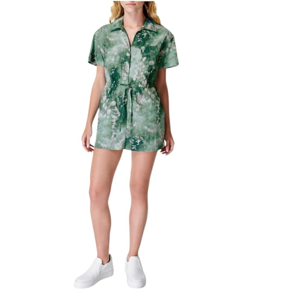 Sweaty Betty “Anytime” Floral Short Sleeve Drawstring Romper NWT